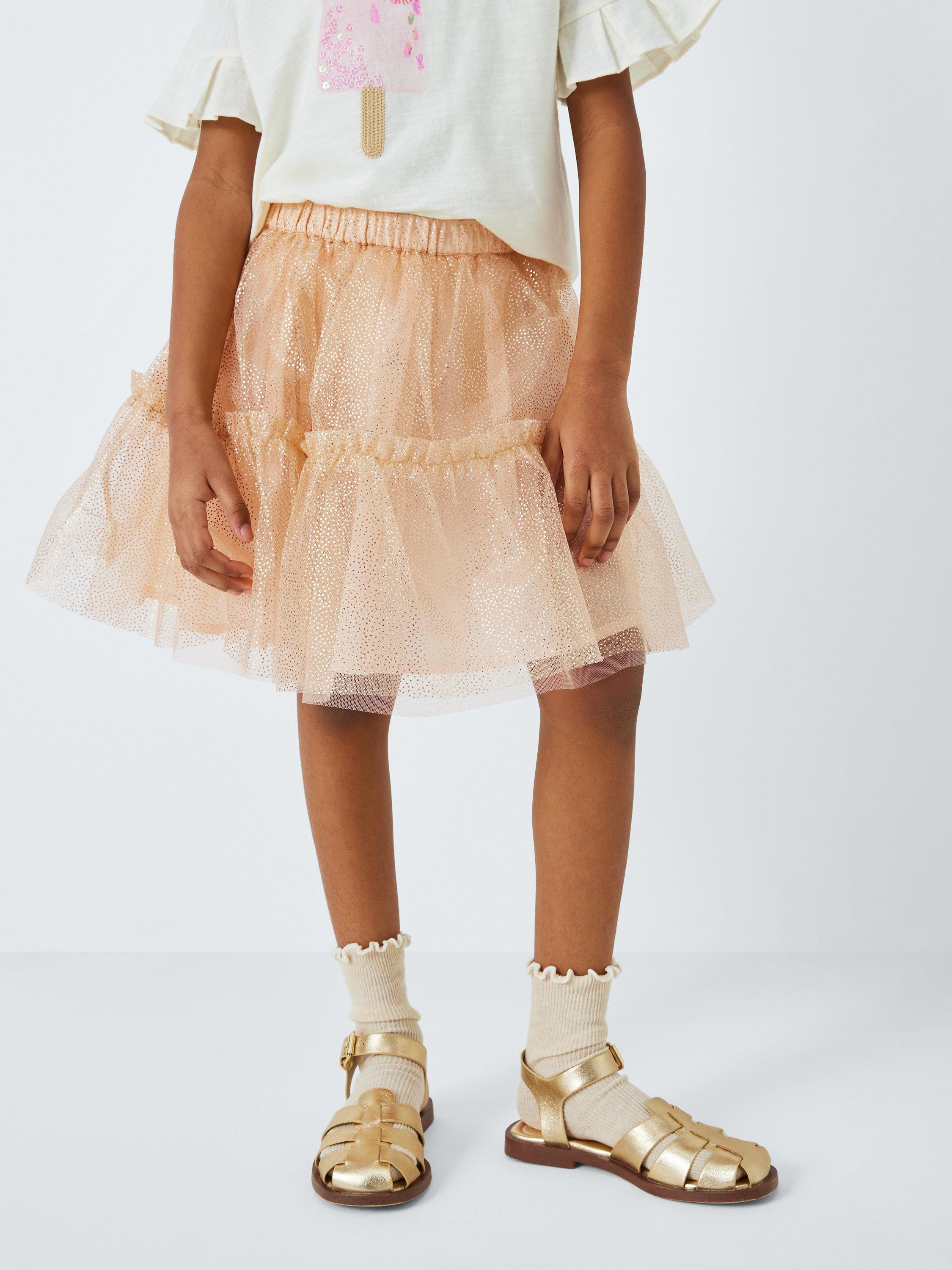Product image 1 of 8, which shows John Lewis Kids' Tulle Spot Skirt, Peach, 9 years