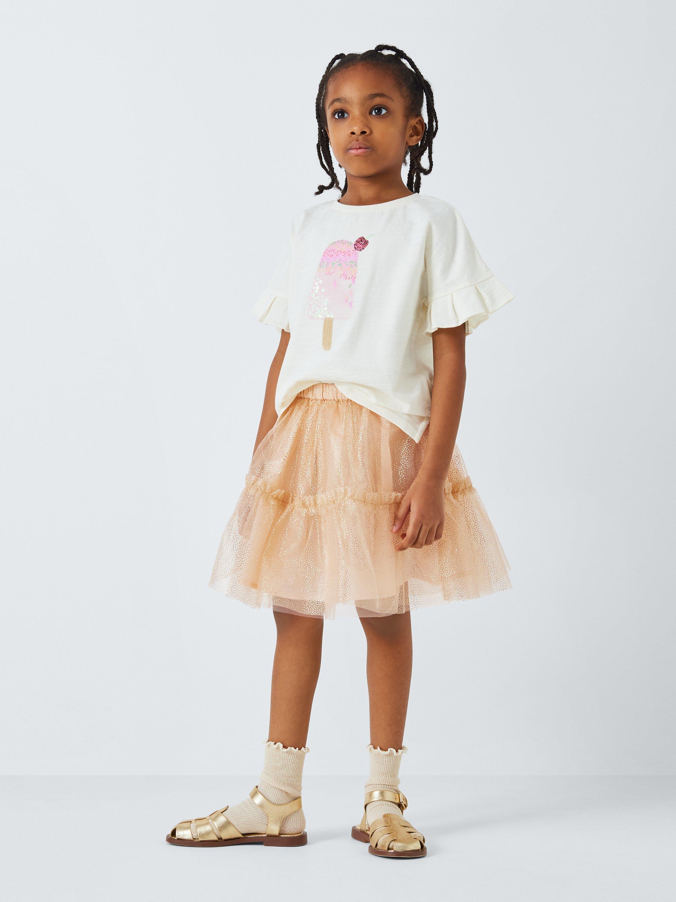 Product image 2 of 8, which shows John Lewis Kids' Tulle Spot Skirt, Peach, 9 years