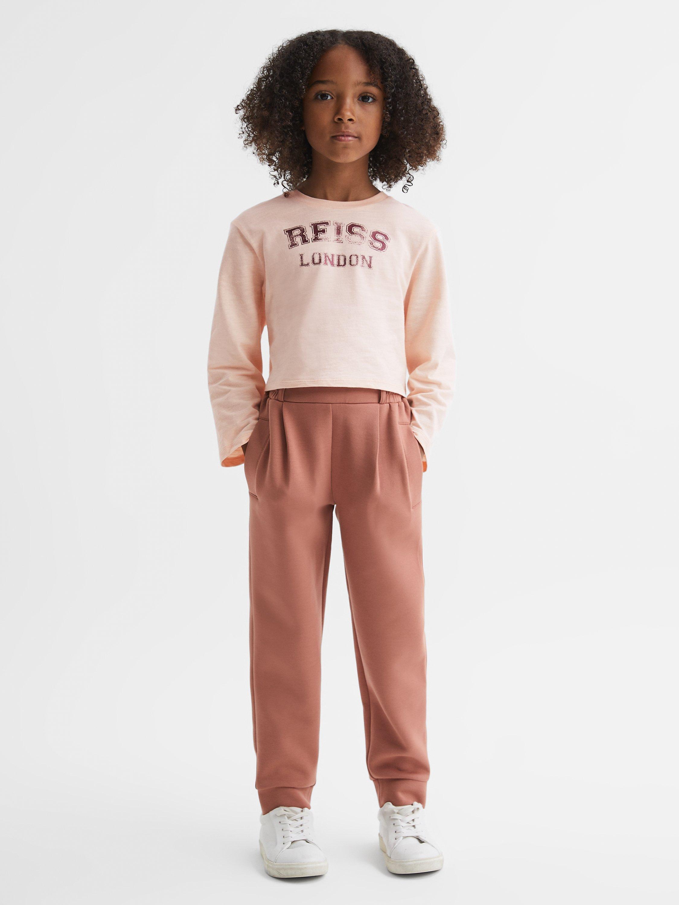 Reiss Kids' Alanna Logo Motif Crew Neck Crop T-Shirt, Pink