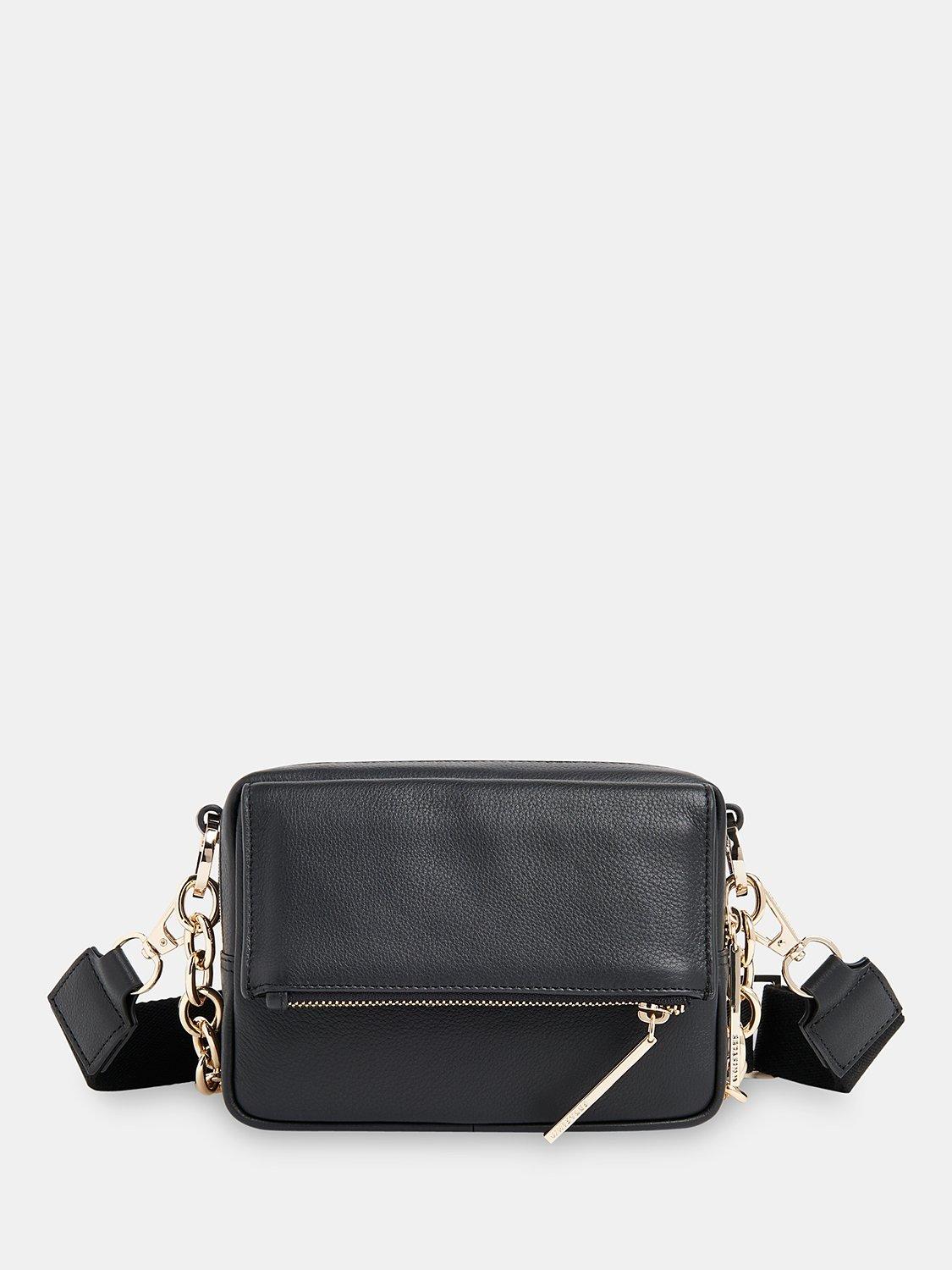 Whistles Bibi Chain Detail Leather Crossbody Bag, Black