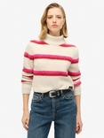 Superdry Stripe Cropped Roll Neck Jumper, Pink Yarrow Stripe