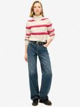 Superdry Stripe Cropped Roll Neck Jumper, Pink Yarrow Stripe