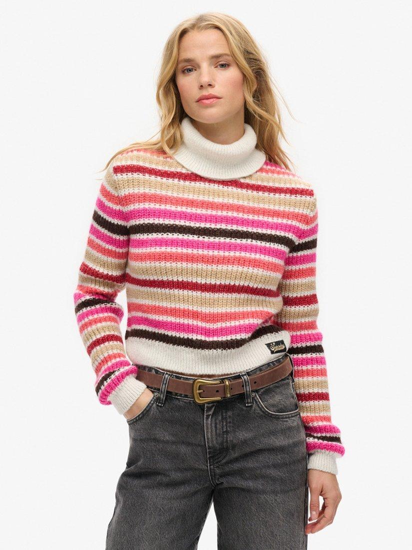 Product image 1 of 5, which shows Superdry Wool Blend Striped Jumper, Ecru/Multi, 6