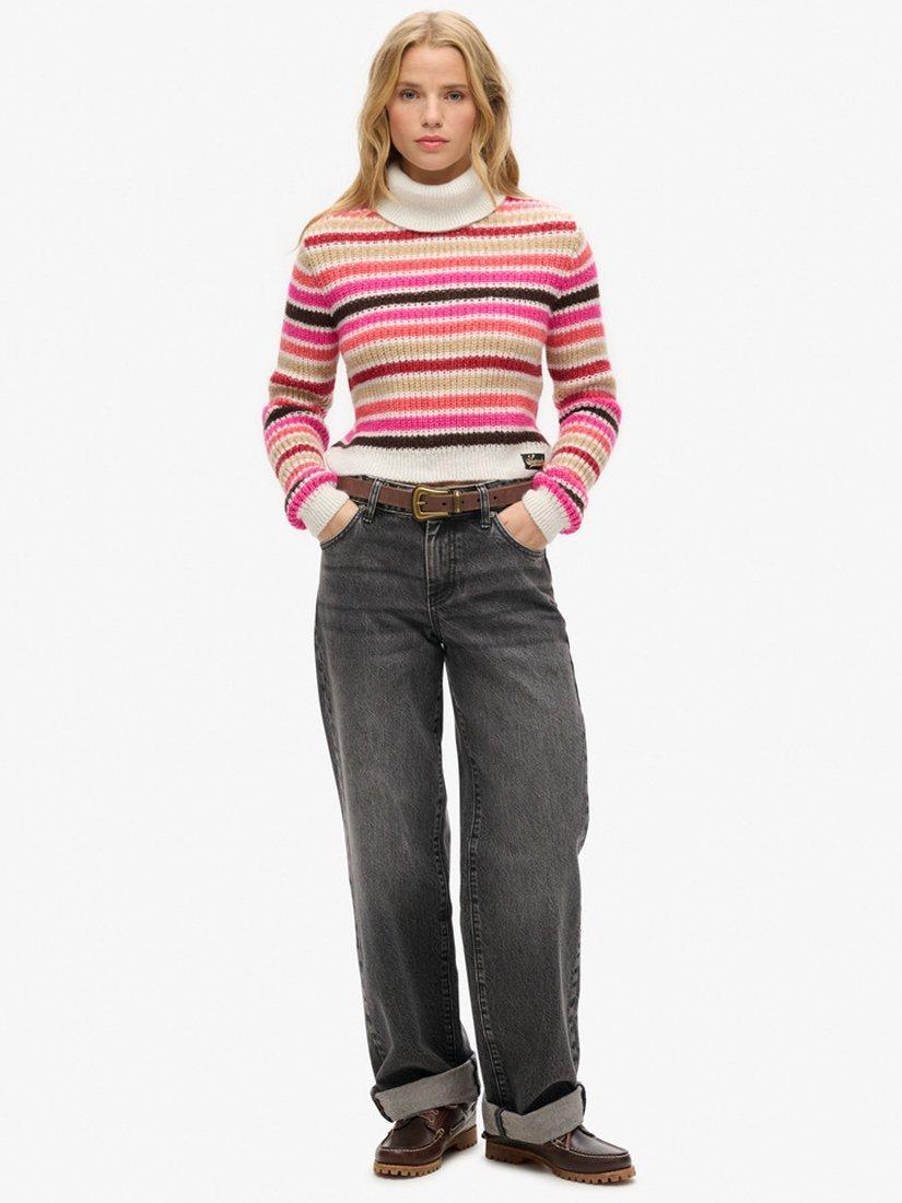Product image 2 of 5, which shows Superdry Wool Blend Striped Jumper, Ecru/Multi, 6