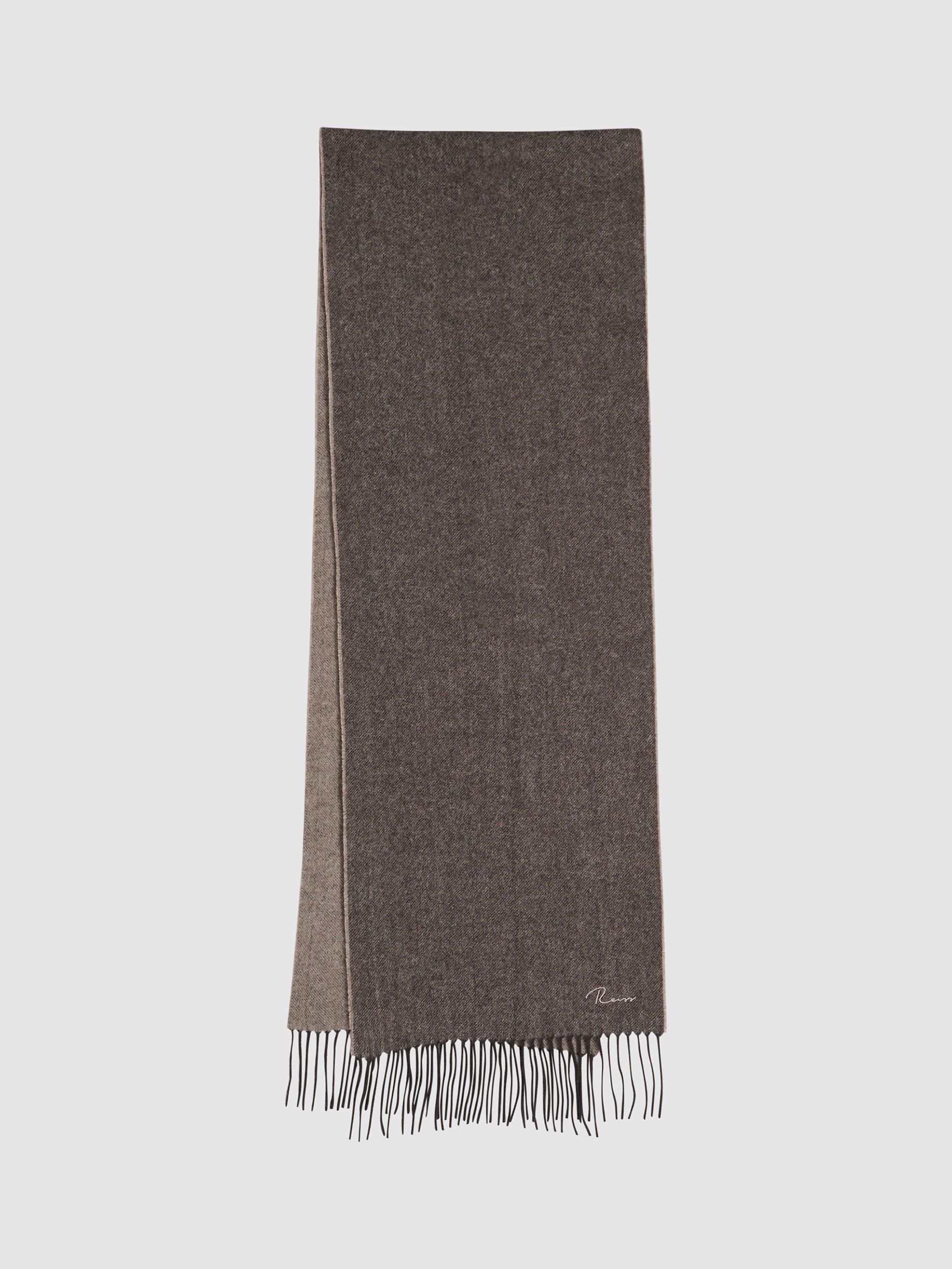 Reiss Picton Wool Cashmere Blend Fringed Scarf, Taupe, One Size