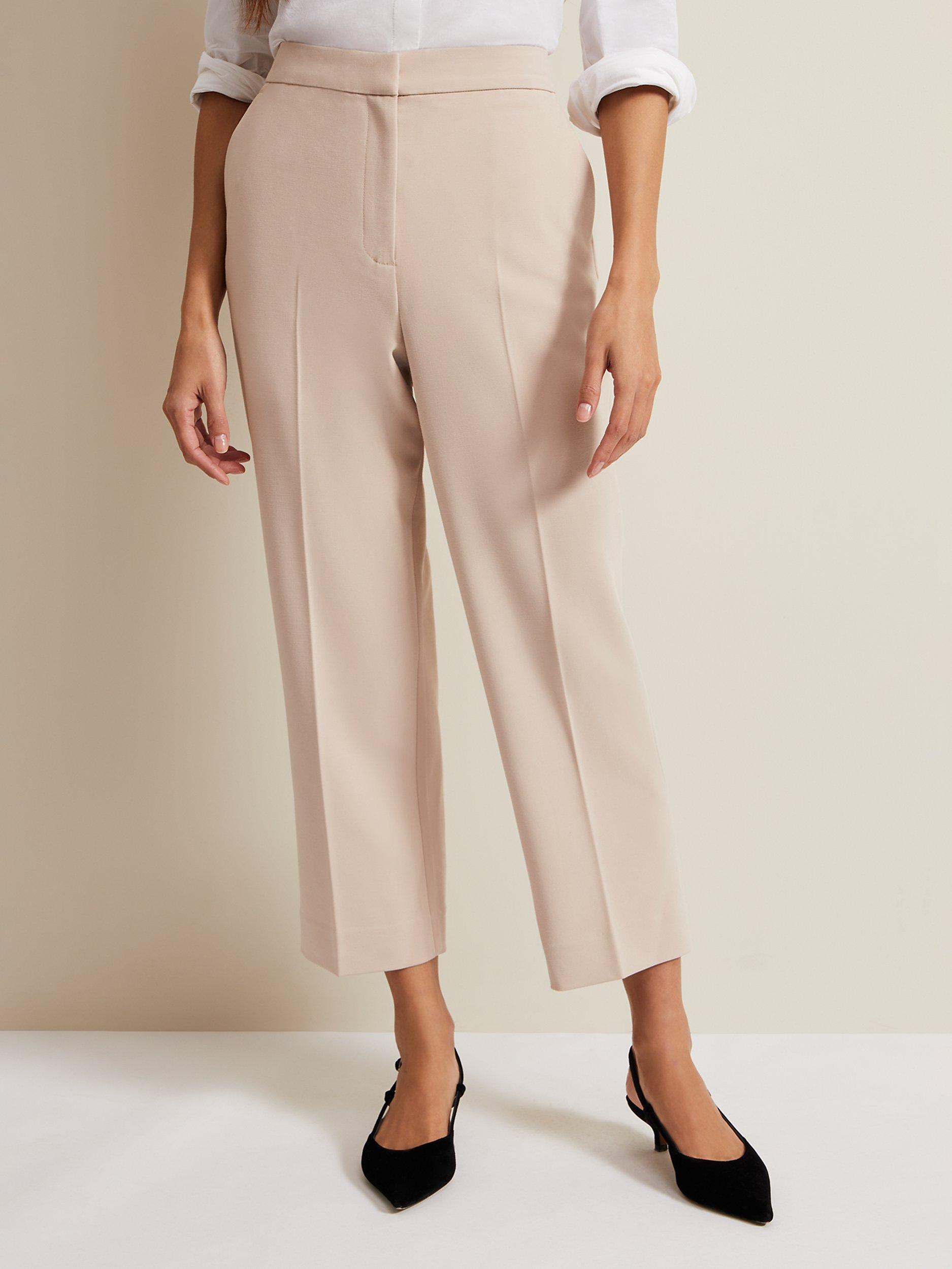Phase Eight Everlee Cropped Straight Leg Trousers, Stone, 18