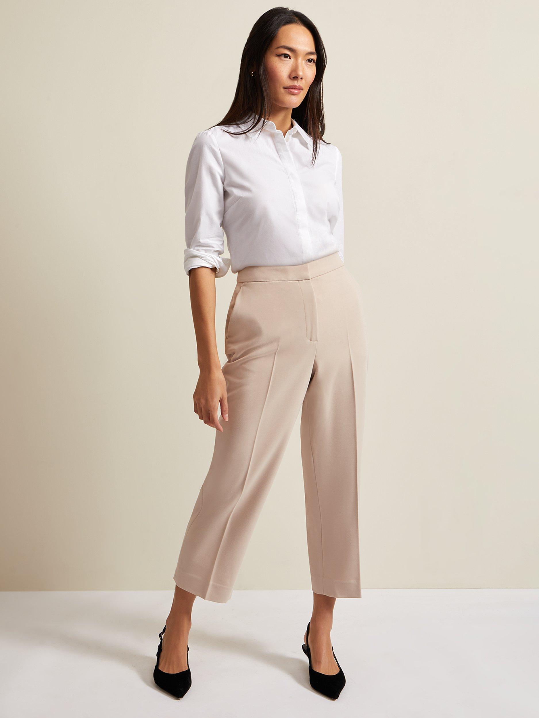 Phase Eight Everlee Cropped Straight Leg Trousers, Stone, 18