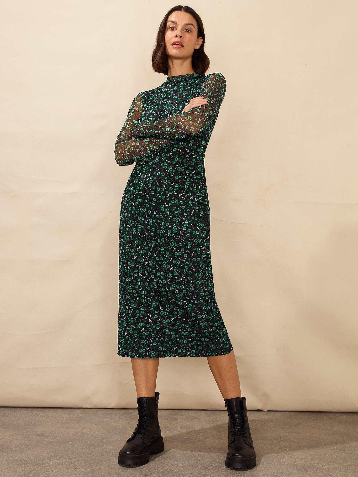 Ro&Zo Petite Ditsy Floral print Mesh Midi Dress, Green/Multi