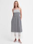 Barbour Glamis Check Lace Detail Maxi Dress, Navy