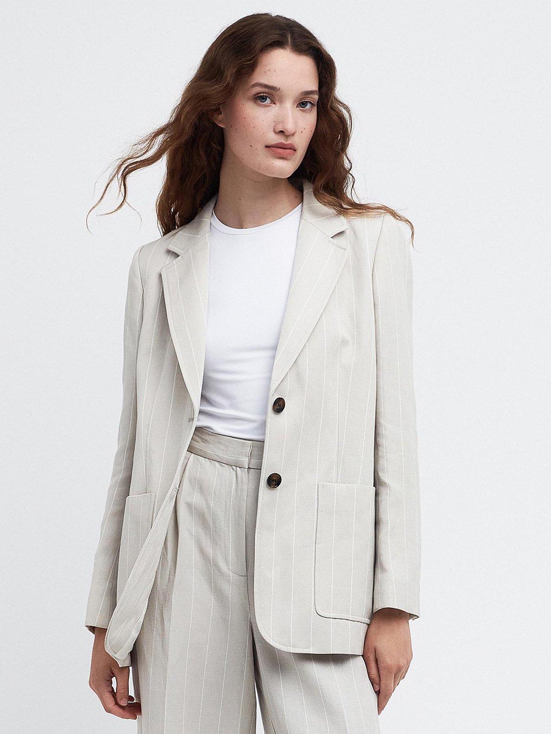Barbour Celeste Pinstripe Linen Blend Blazer, French Oak