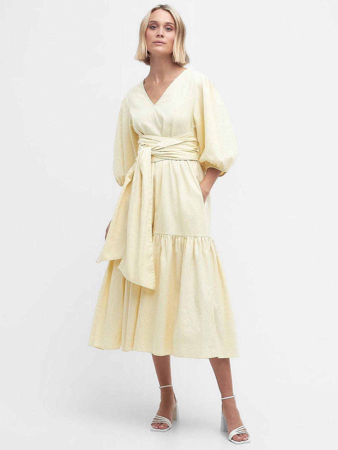 Barbour Annie Linen Blend Midi Dress, Lemon Souffle