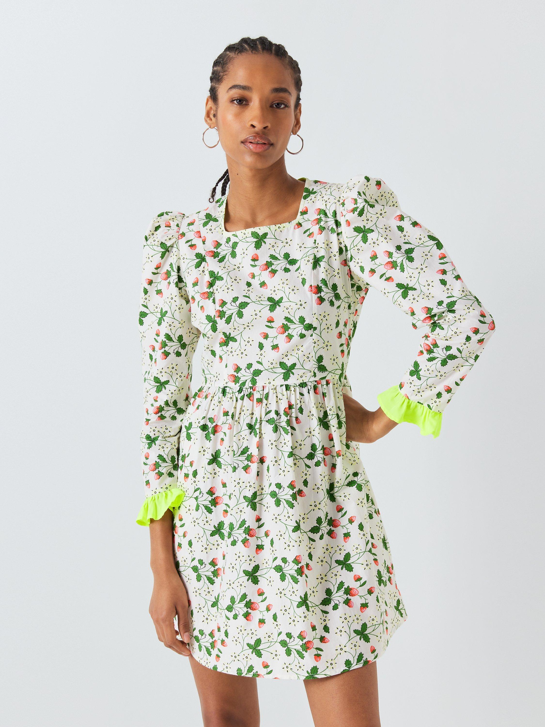 Product image 1 of 6, which shows Batsheva x Laura Ashley Prarie Strawberry Field Mini Dress, White/Multi, 14