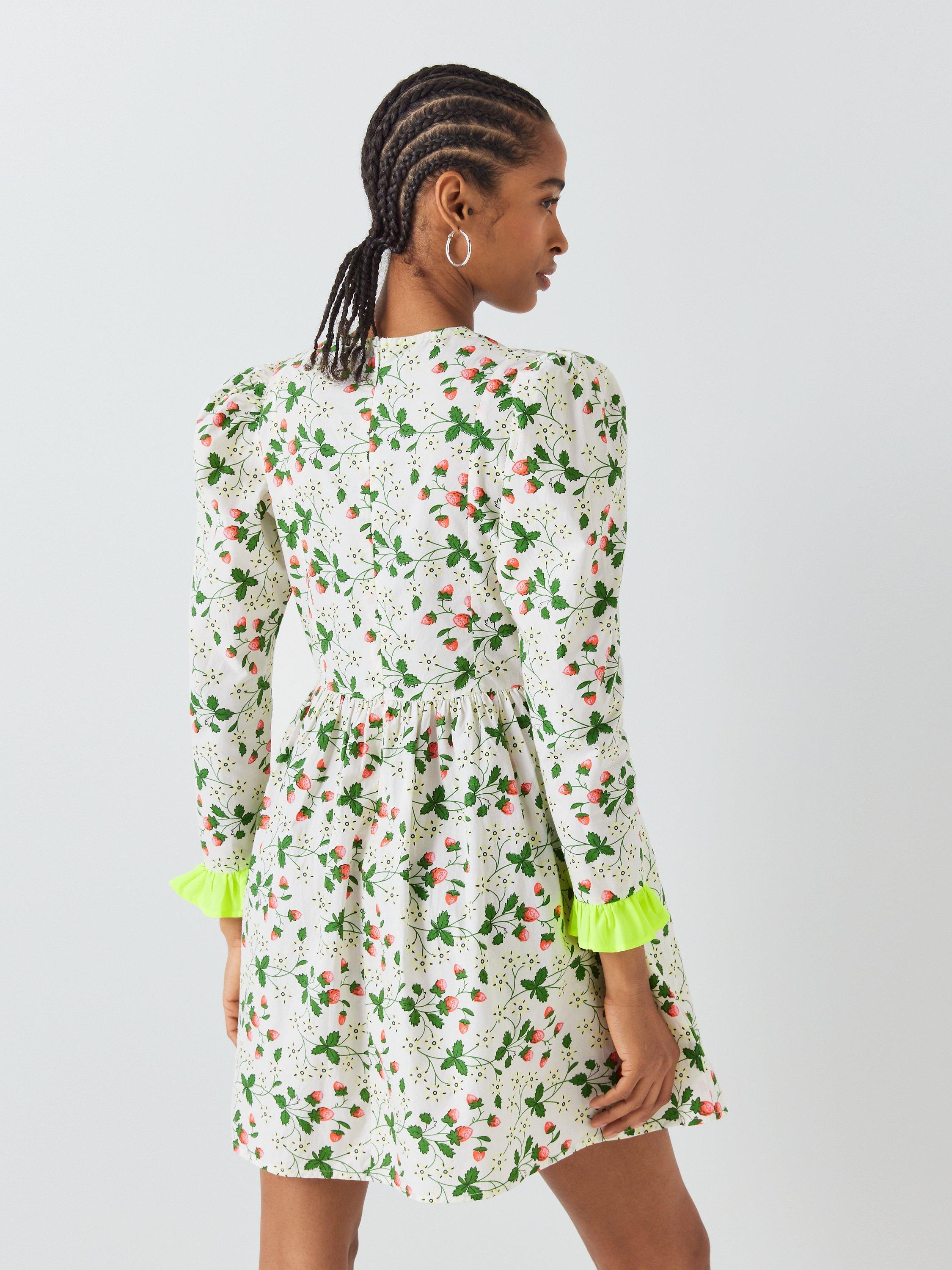 Product image 2 of 6, which shows Batsheva x Laura Ashley Prarie Strawberry Field Mini Dress, White/Multi, 14
