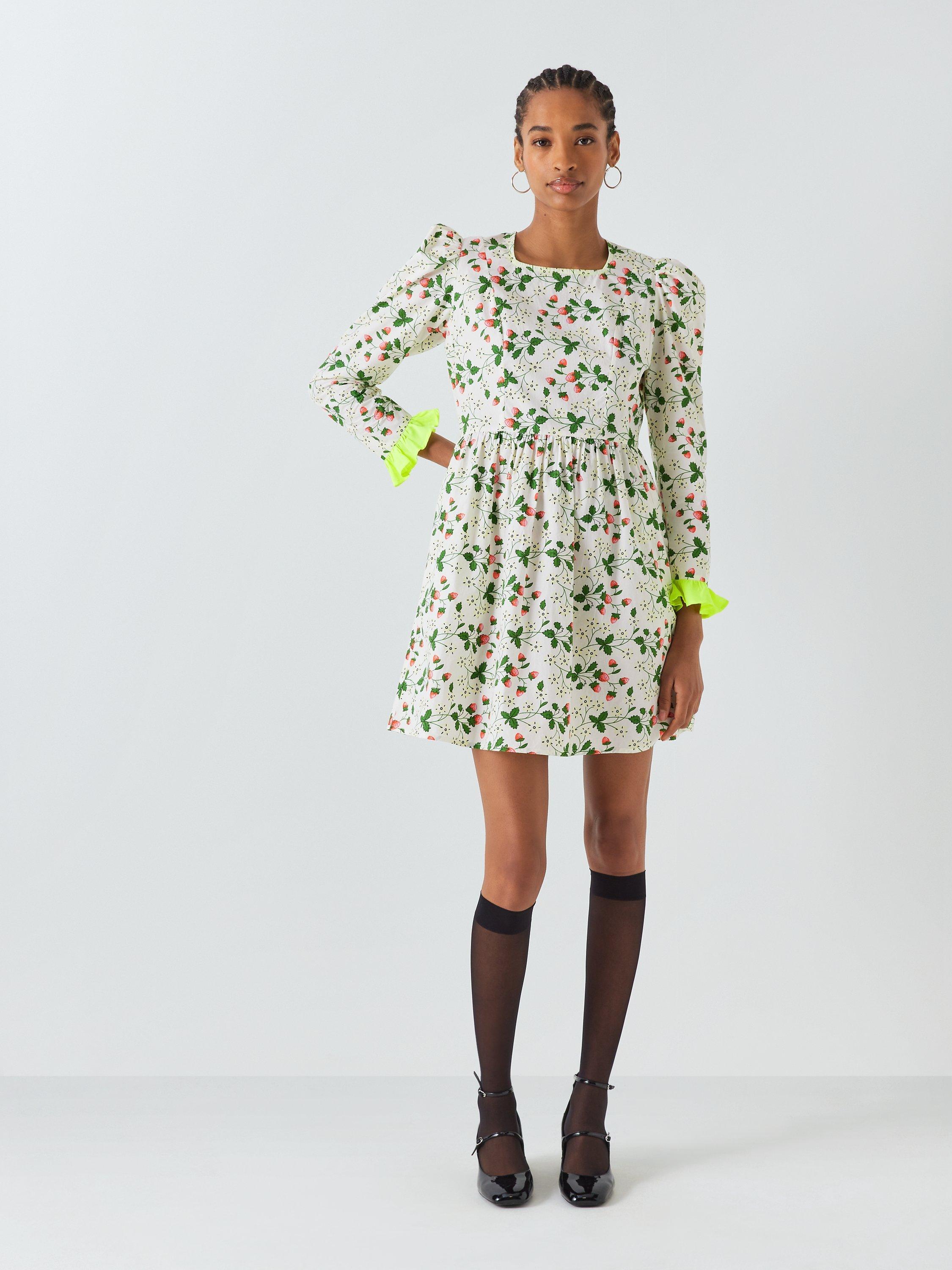 Product image 3 of 6, which shows Batsheva x Laura Ashley Prarie Strawberry Field Mini Dress, White/Multi, 14