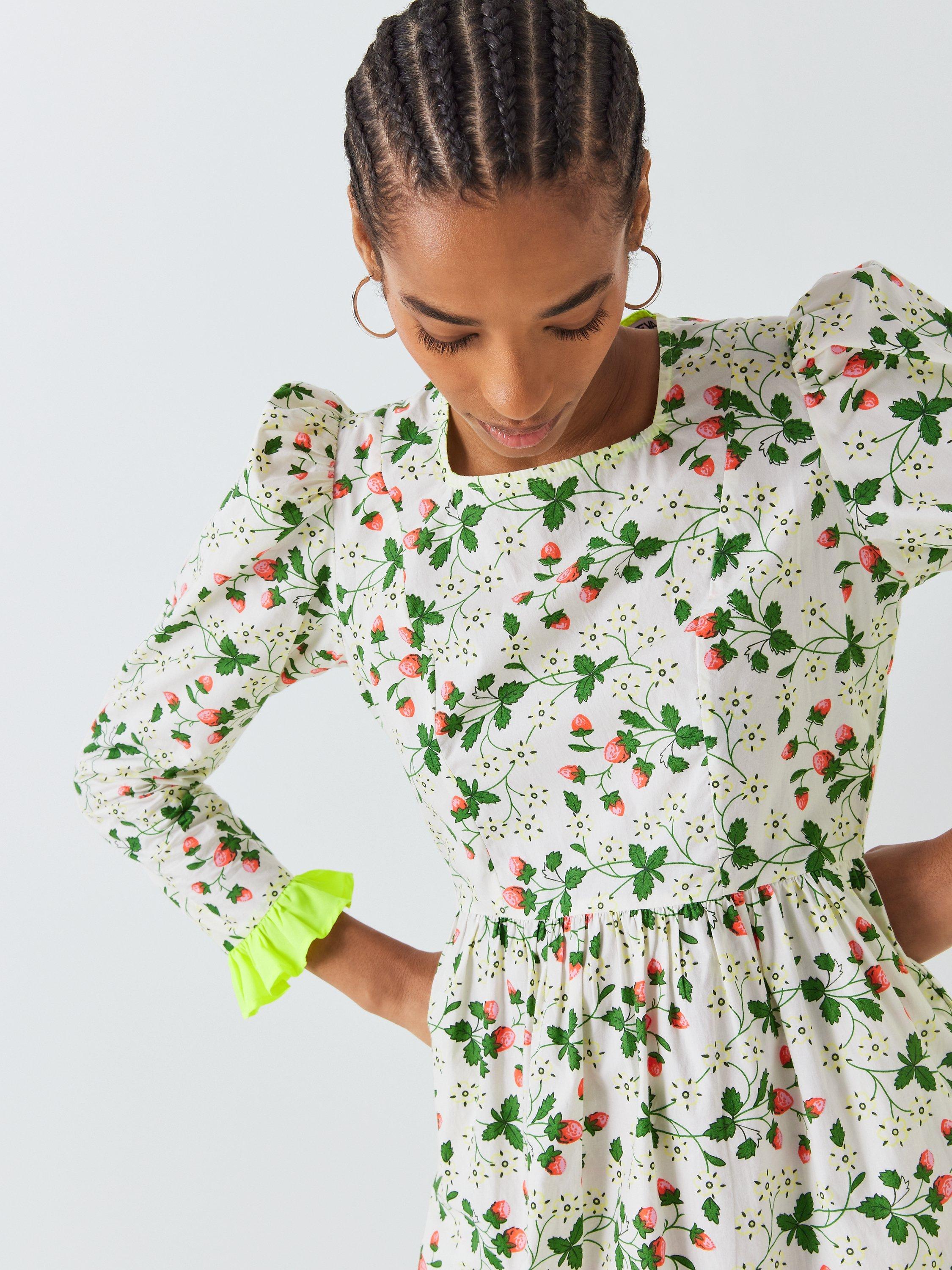 Product image 5 of 6, which shows Batsheva x Laura Ashley Prarie Strawberry Field Mini Dress, White/Multi, 14