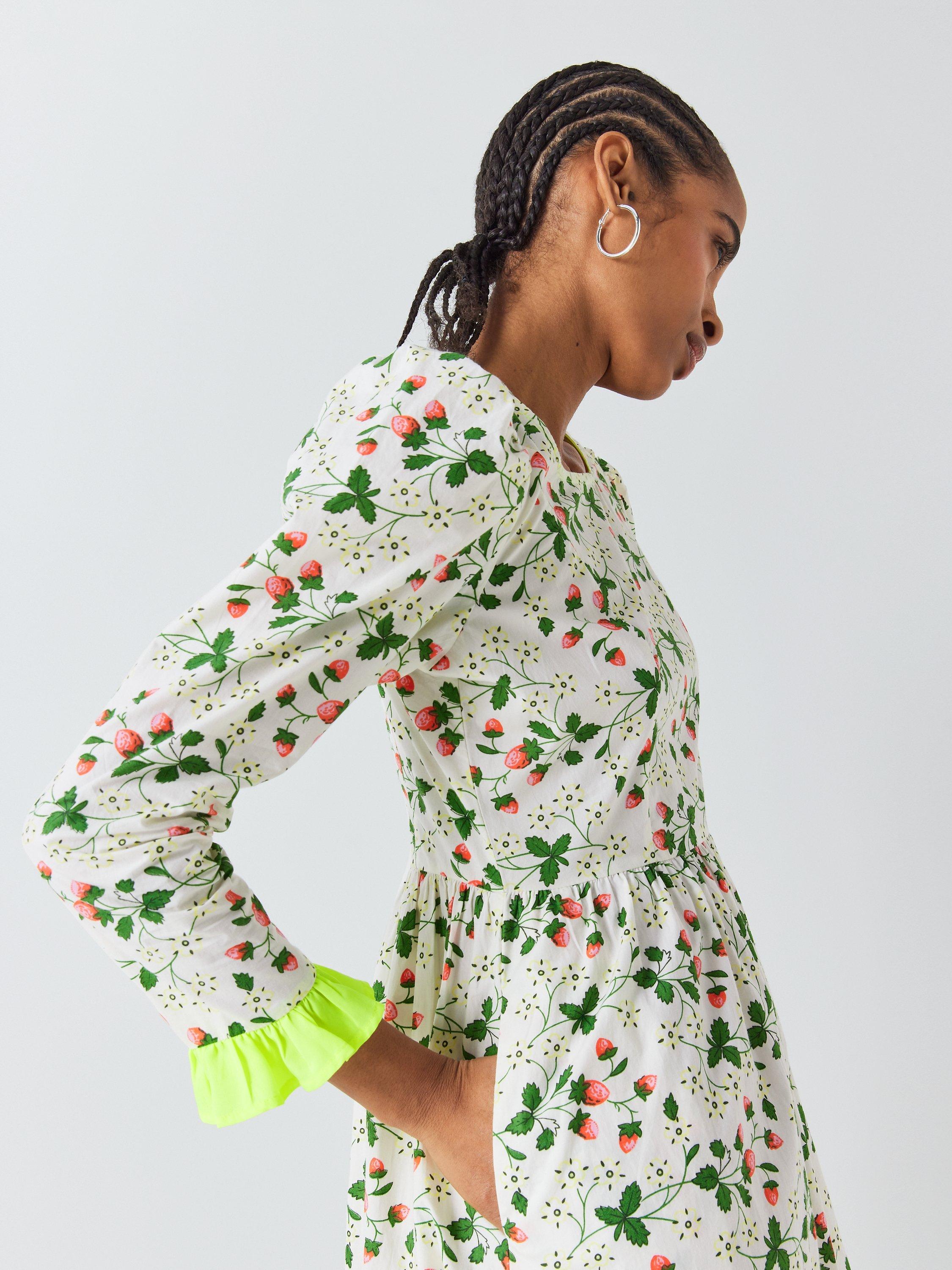 Product image 6 of 6, which shows Batsheva x Laura Ashley Prarie Strawberry Field Mini Dress, White/Multi, 14