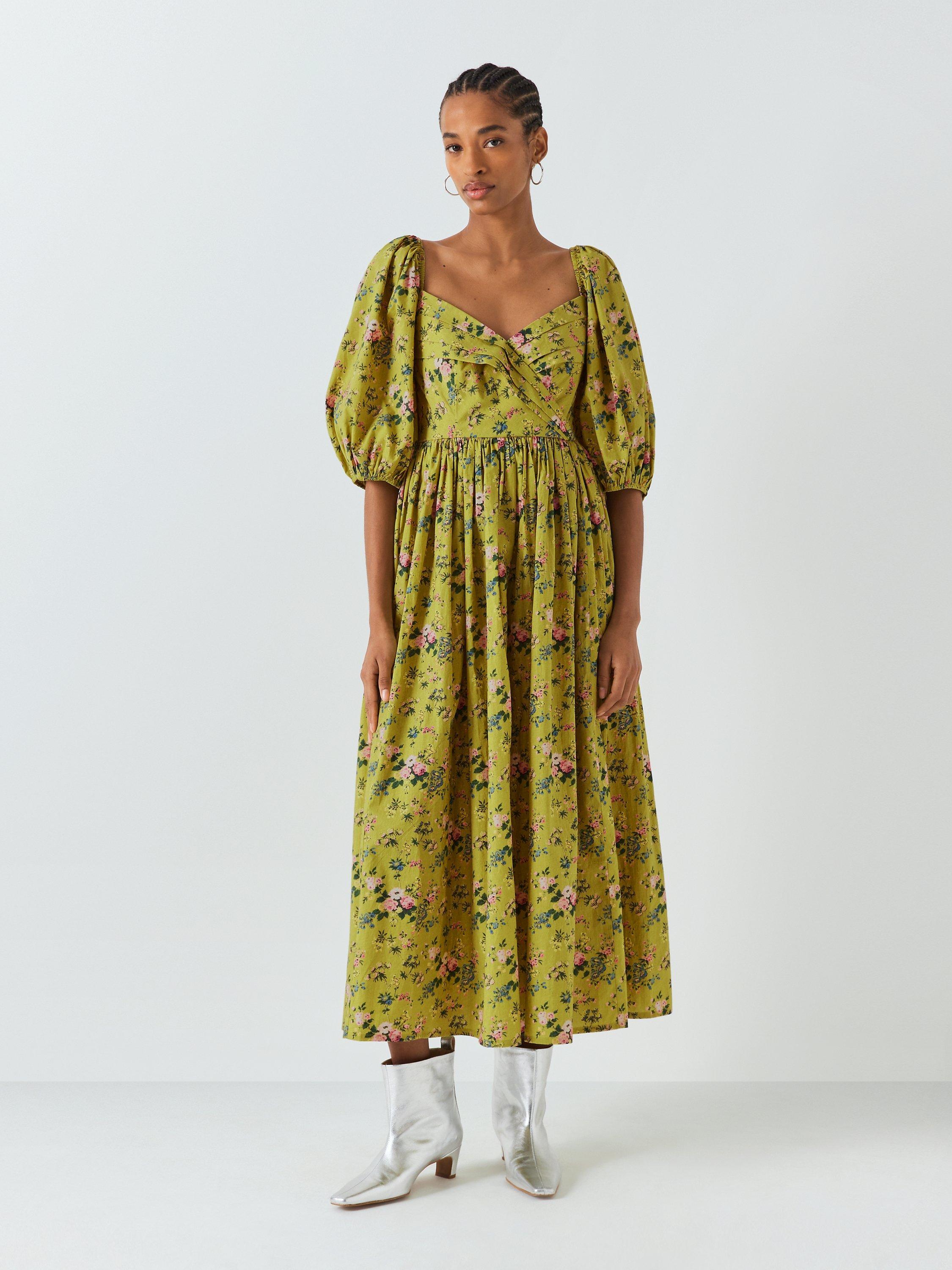 Product image 1 of 6, which shows Batsheva x Laura Ashley Fells Fairford Floral Midi Dress, Yellow/Multi, 8