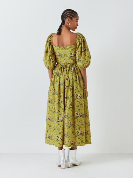 Batsheva x Laura Ashley Fells Fairford Floral Midi Dress, Yellow/Multi - view 2, Yellow/Multi