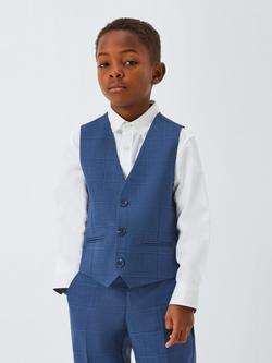 John Lewis Heirloom Collection Kids' Check Suit Waistcoat, Navy, Navy