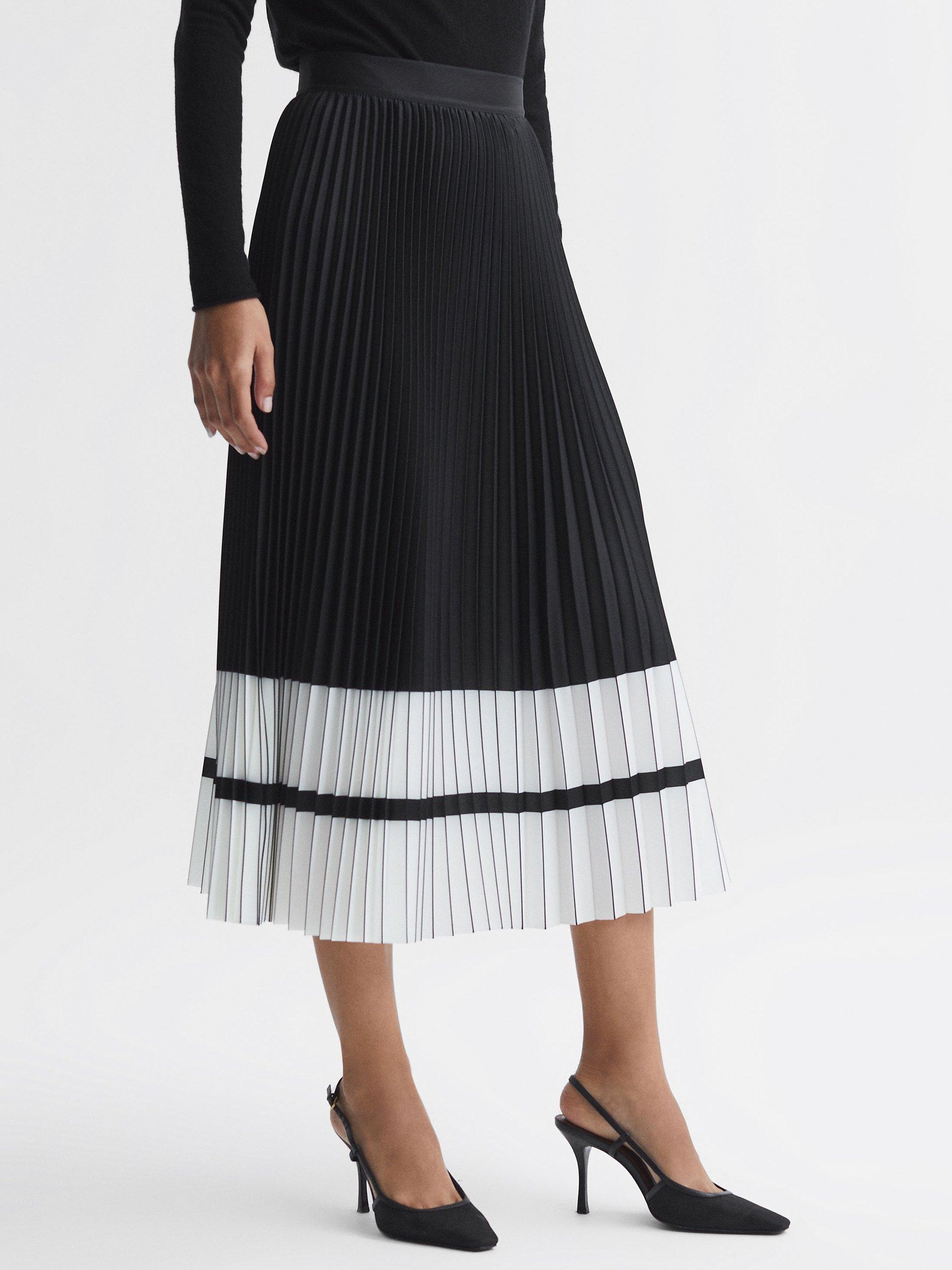 Reiss Marie Pleated Colour Block Midi Skirt