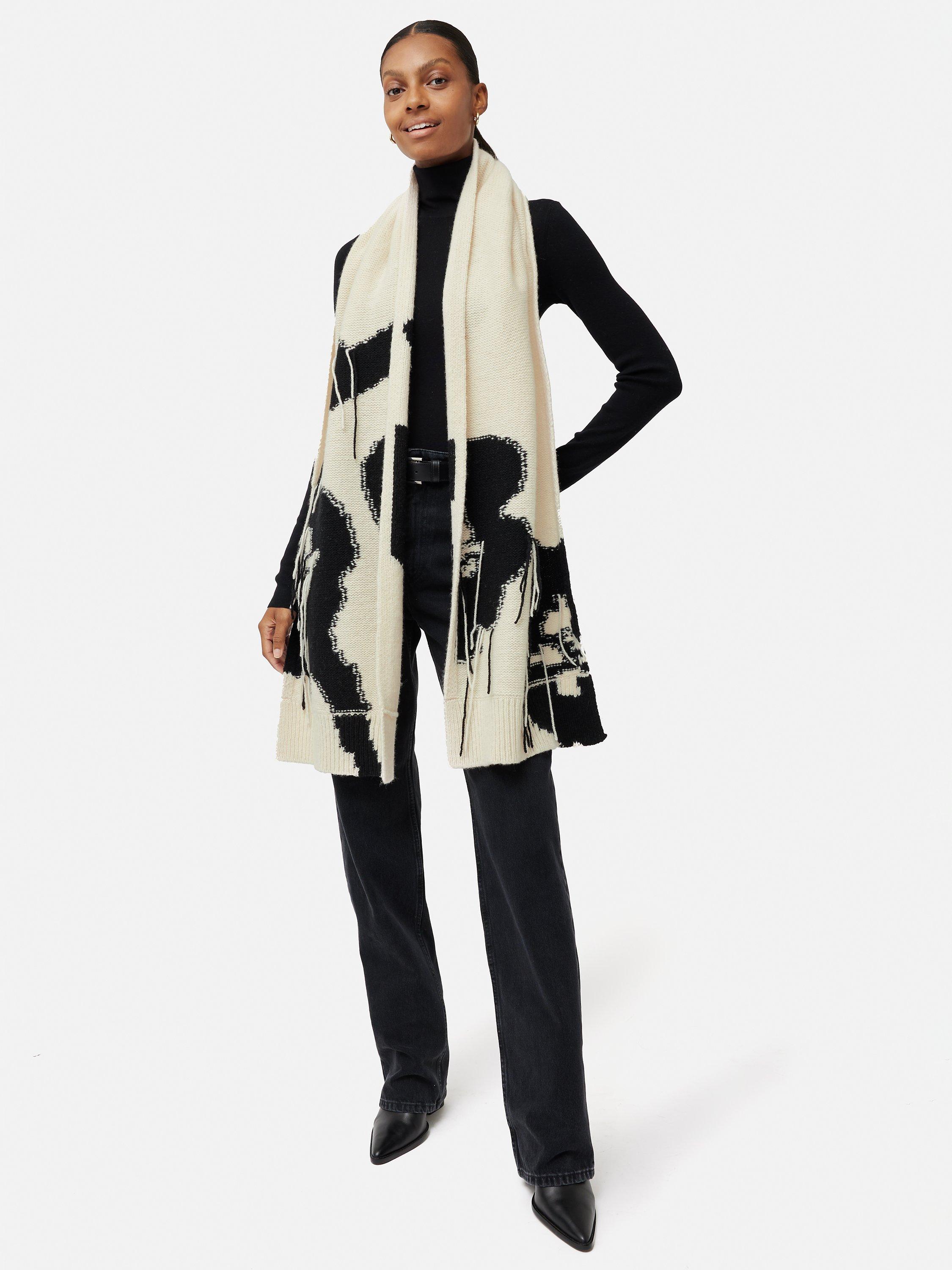 Jigsaw Floral Intarsia Wool Blend Scarf, Monochrome