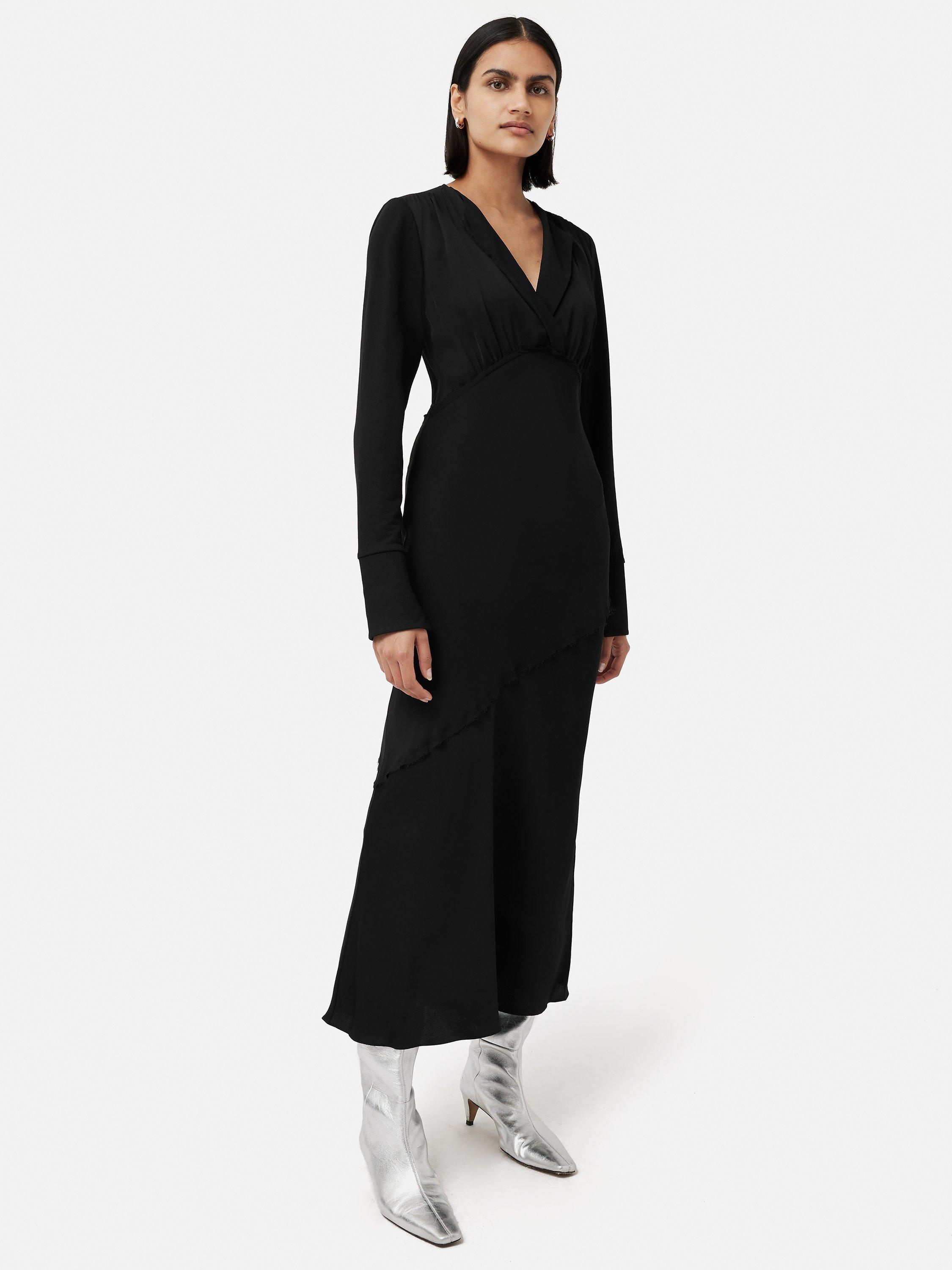 Jigsaw Satin Back Crepe Bias Cut Midi Dress, Black