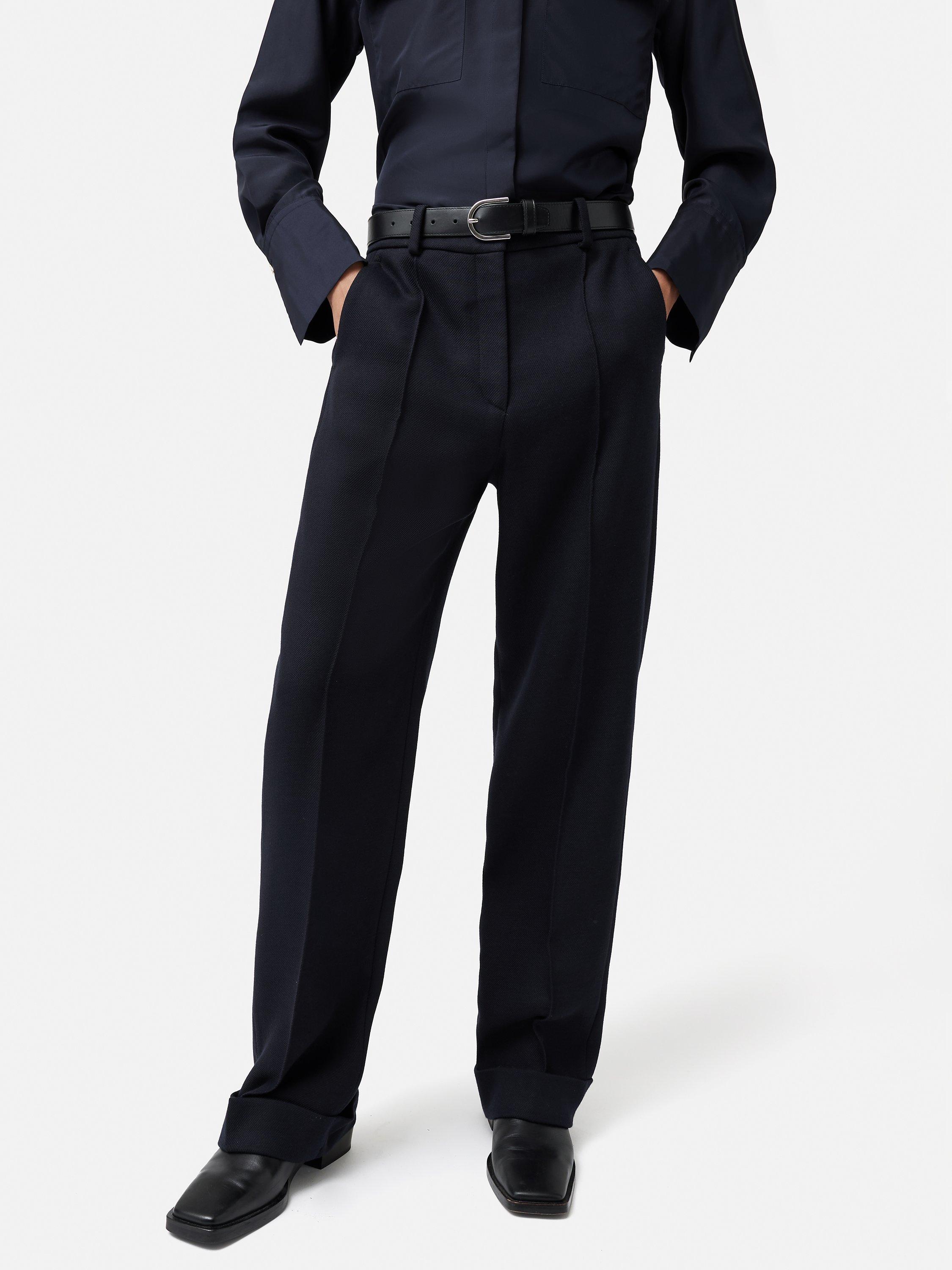 Jigsaw Harley Cotton Wool Twill Turn Up Trousers, Navy