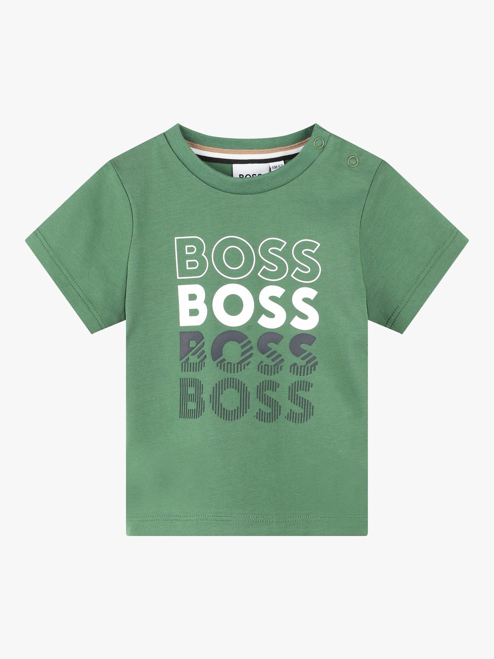 Product image 1 of 2, which shows BOSS Baby Logo Short Sleeve T-Shirt, Green Mid, 9 months