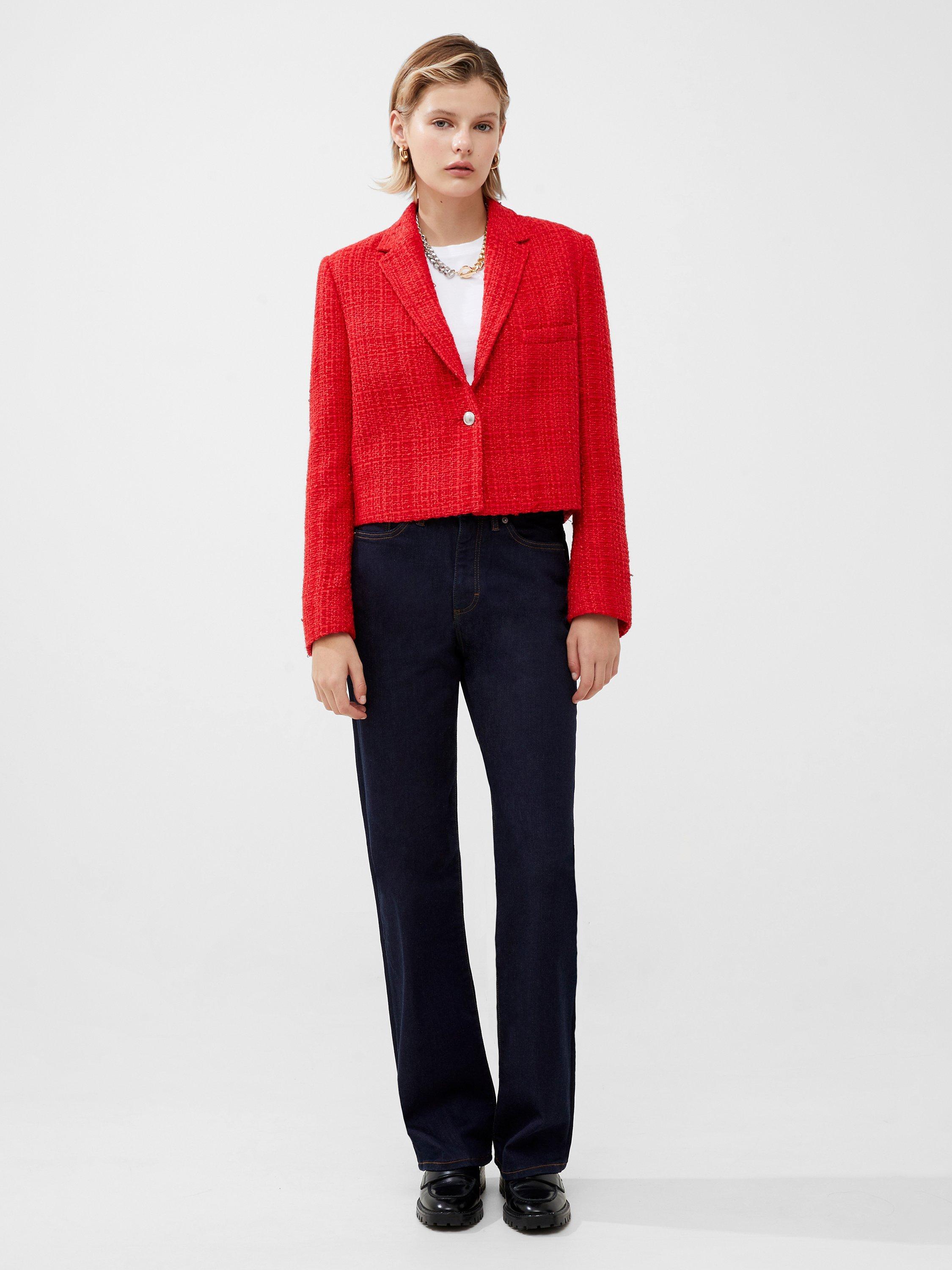 French Connection Azzurra Tweed Blazer, Red Scarlet