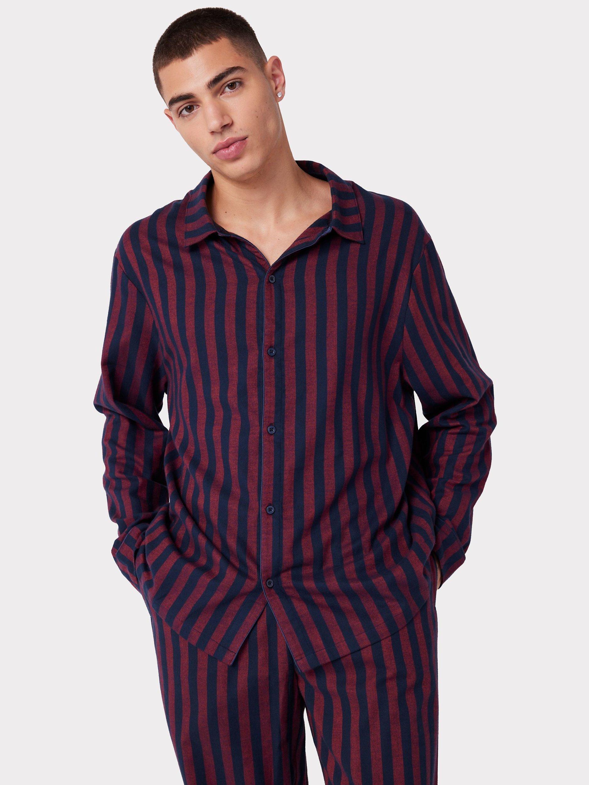 Chelsea Peers Flannel Stripe Print Pyjama Top, Red/Navy