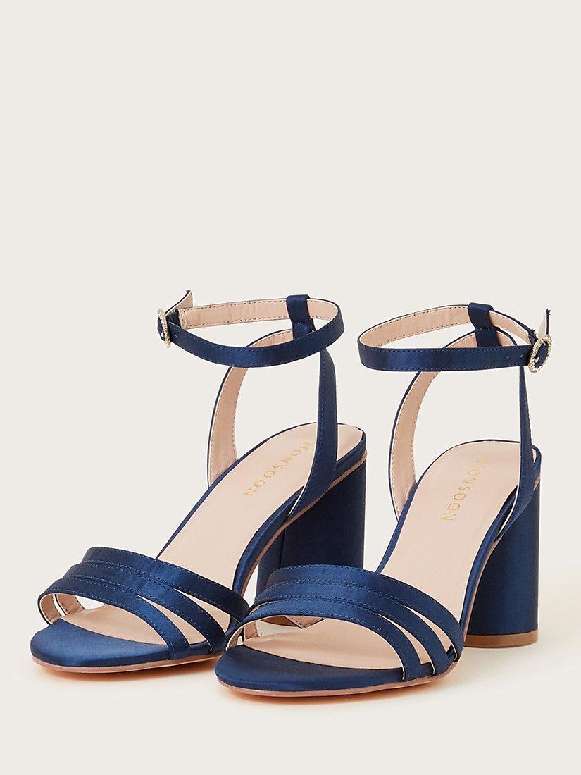 Monsoon Trio Strap Block Heel Sandals, Navy, 5