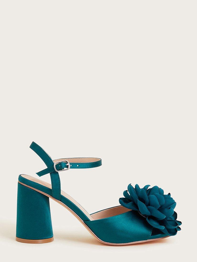 Monsoon Satin Petal Corsage Sandals, Teal