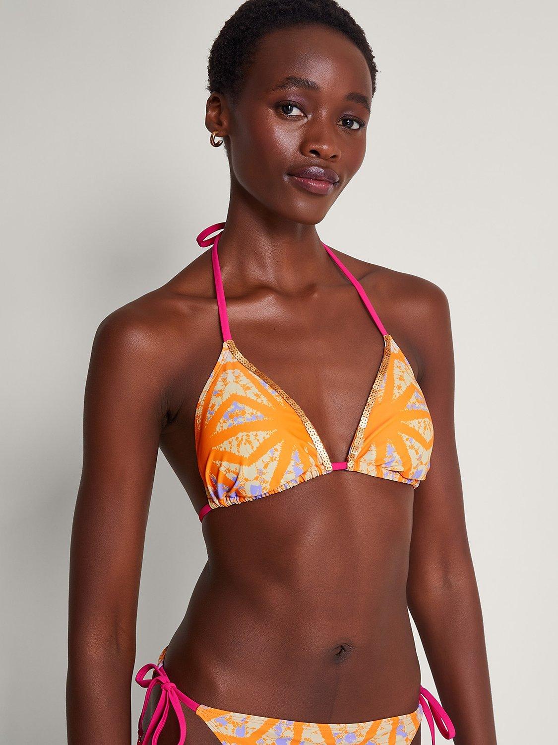 Monsoon Santiago Abstract Print Triangle Bikini Top Orange