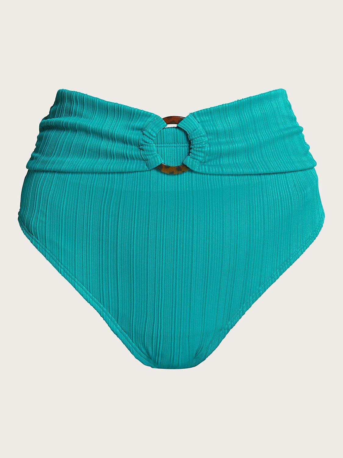 Monsoon Tori Textured High Waist Bikini Bottoms, Turquoise, 14