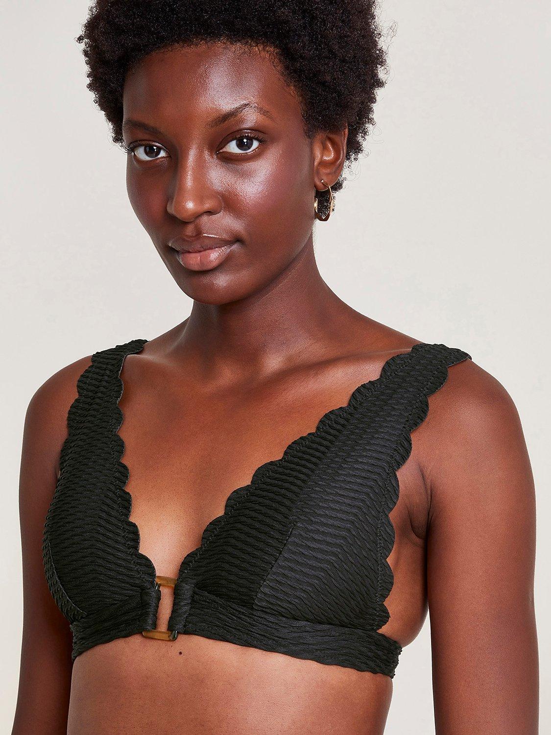 Monsoon Una Scallop Trim Textured Bikini Top, Black