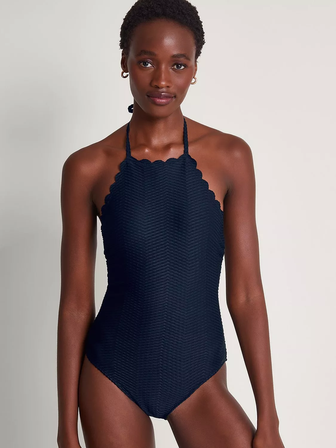 Monsoon Una Halterneck Textured Swimsuit Black
