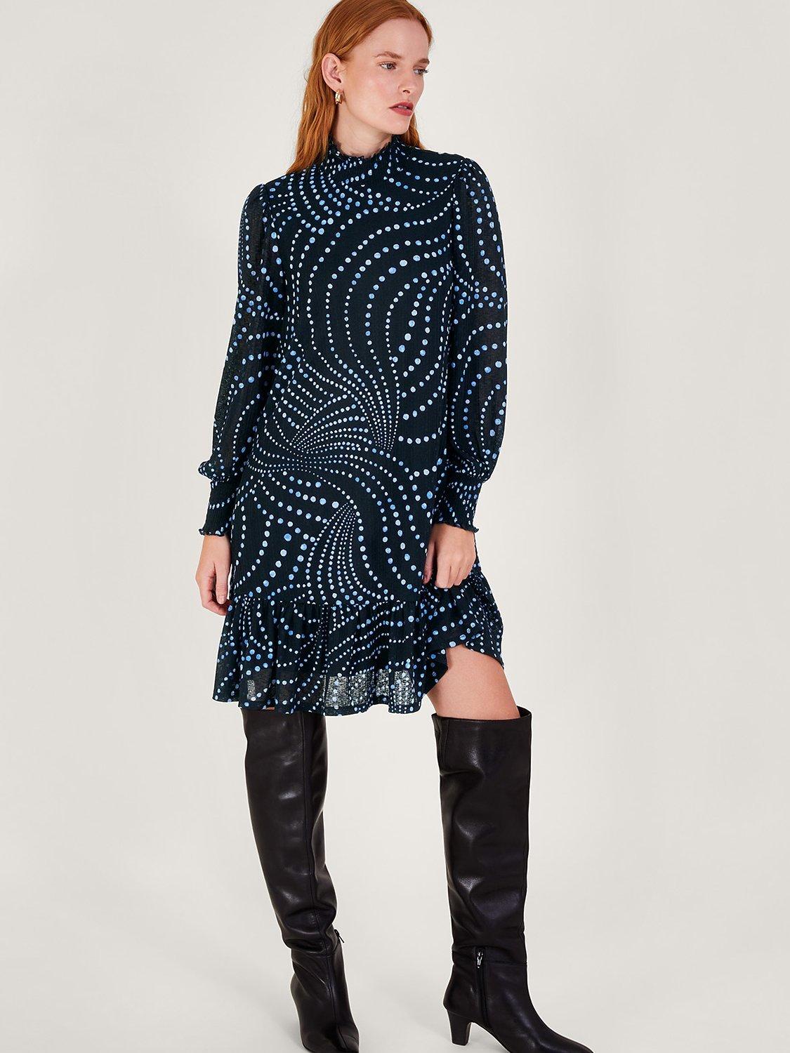 Monsoon Dorothy Spot Dress, Black/Multi