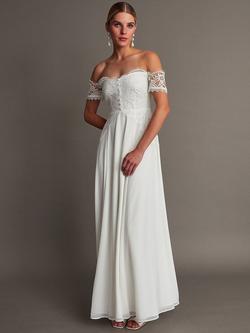 Monsoon Maddie Lace Bardot Wedding Dress, Ivory, Ivory