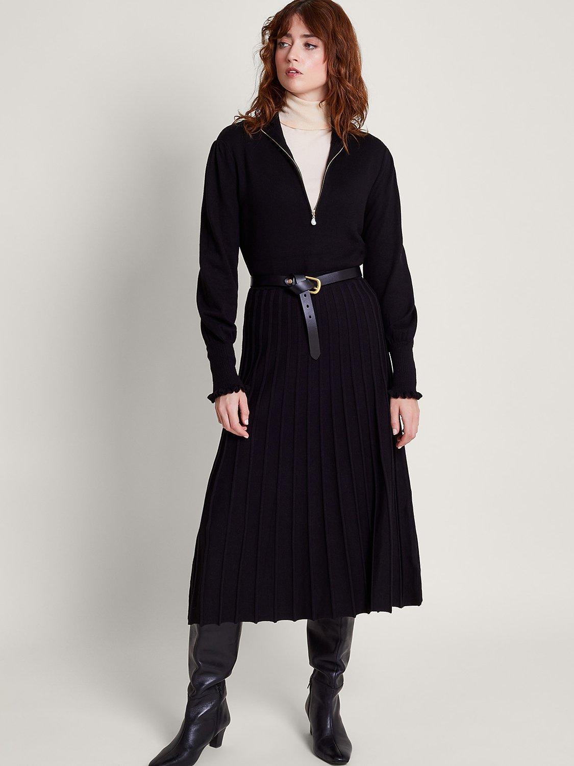 Monsoon Zoey Zip Neck Midi Dress, Black