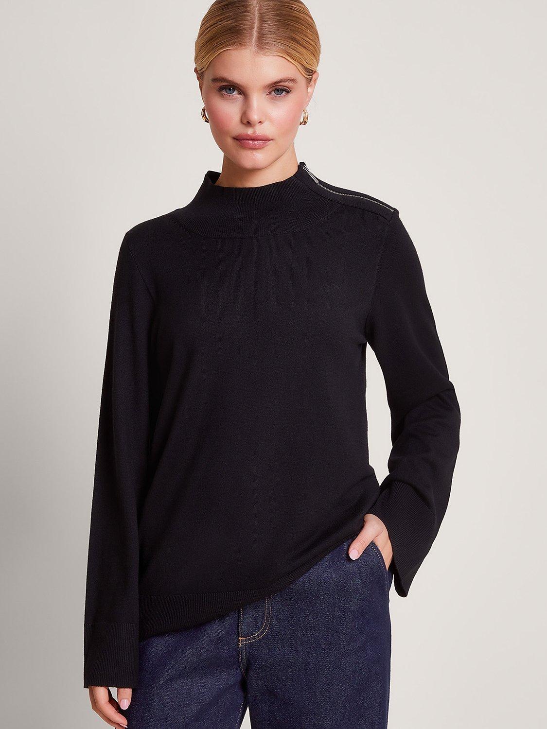 Monsoon Zola Zip Polo Jumper, Black