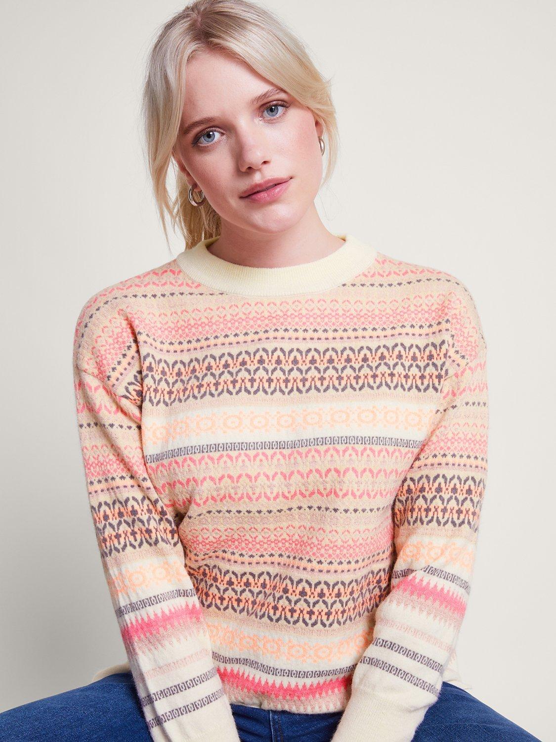 Monsoon Fawn Fair Isle Jumper, Pink