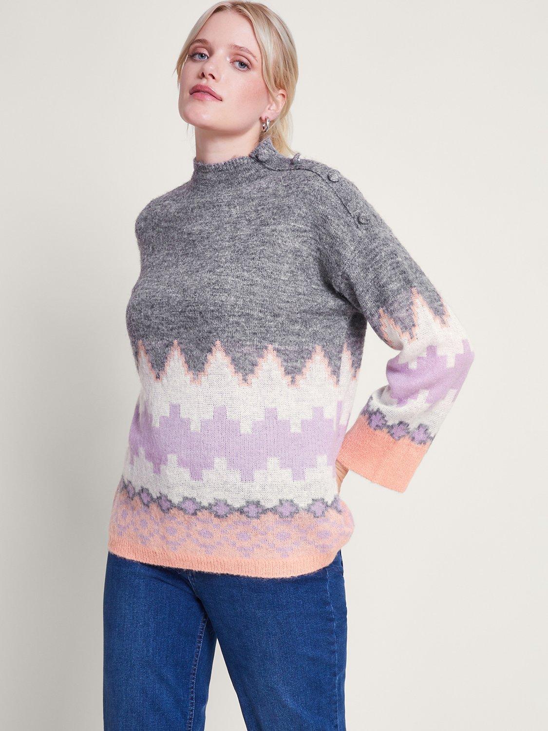 Monsoon Ami Aztec Inspired Wool Blend Jumper, Grey