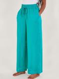 Monsoon Vicki Linen Blend Wide Leg Trousers, Turquoise