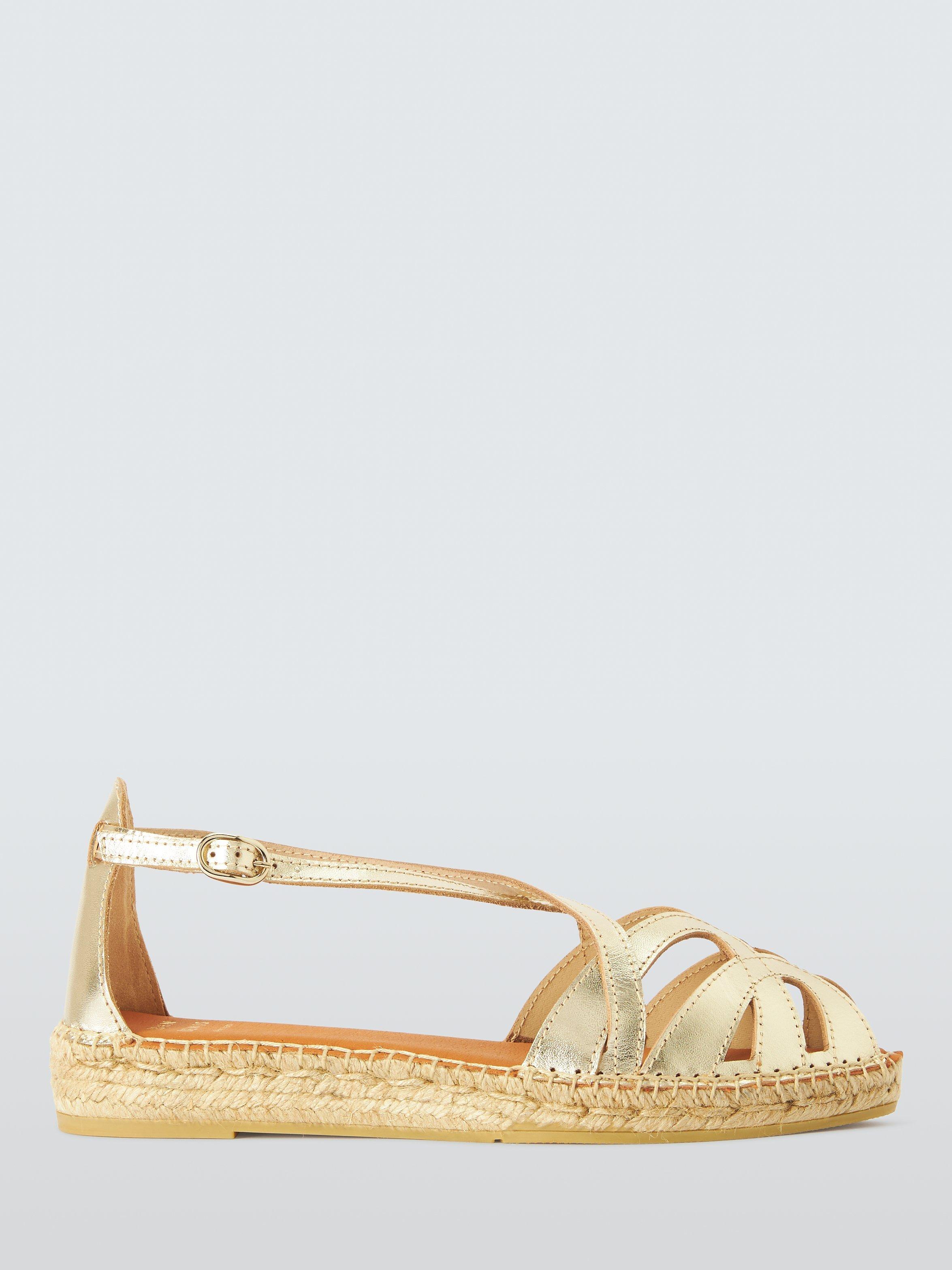 John Lewis Keira Leather Flat Pointed Fisherman Espadrilles, Platinum