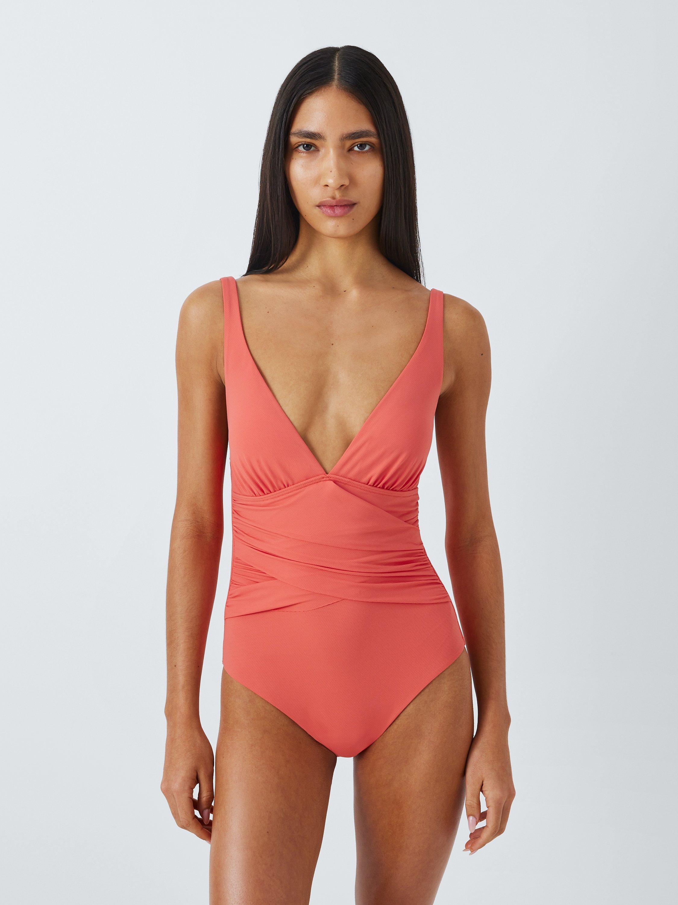 John Lewis Palma Textured High Apex Swimsuit, Pink