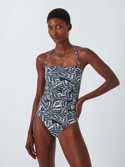 John Lewis Bali Palm Ruched Tummy Control Swimsuit, Navy, Navy