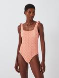 John Lewis Geo Print Square Neck Swimsuit, Orange/Multi