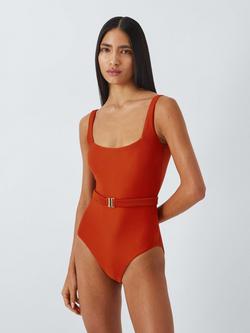 John Lewis Seychelles Textured Belted Swimsuit, Orange, Orange