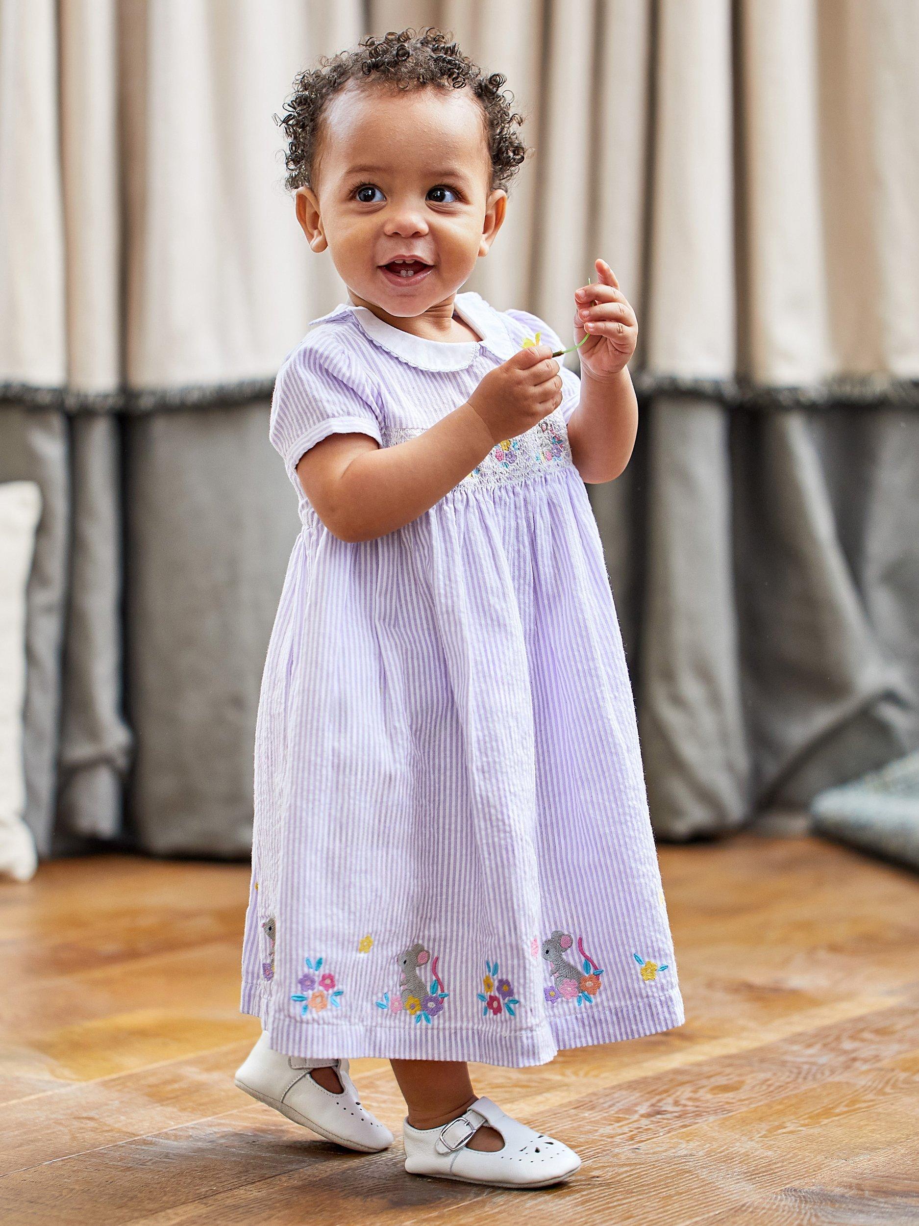 JoJo Maman Bébé Baby Mouse Smock Dress, Lilac, 6-7 years