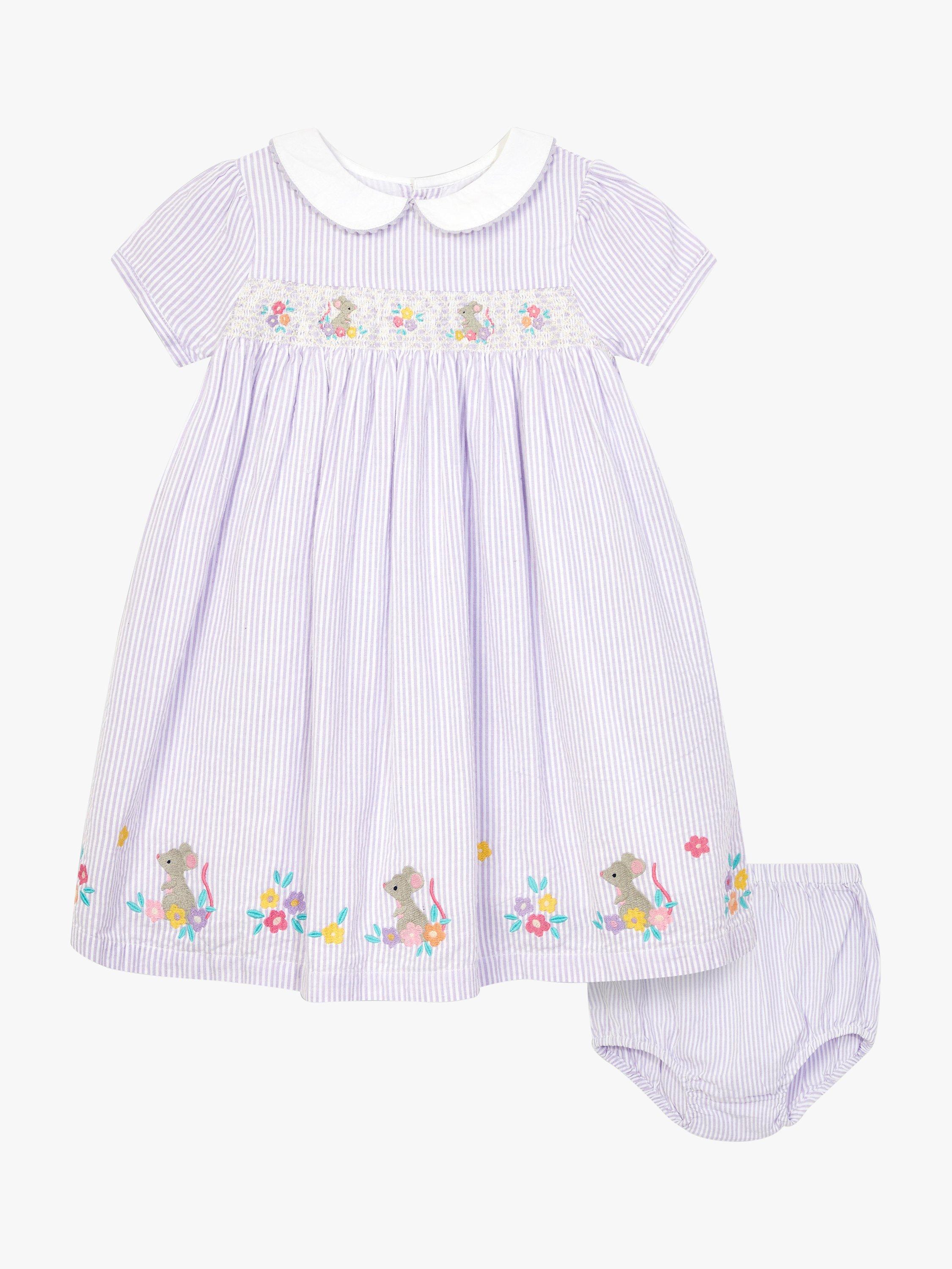 JoJo Maman Bébé Baby Mouse Smock Dress, Lilac, 6-7 years